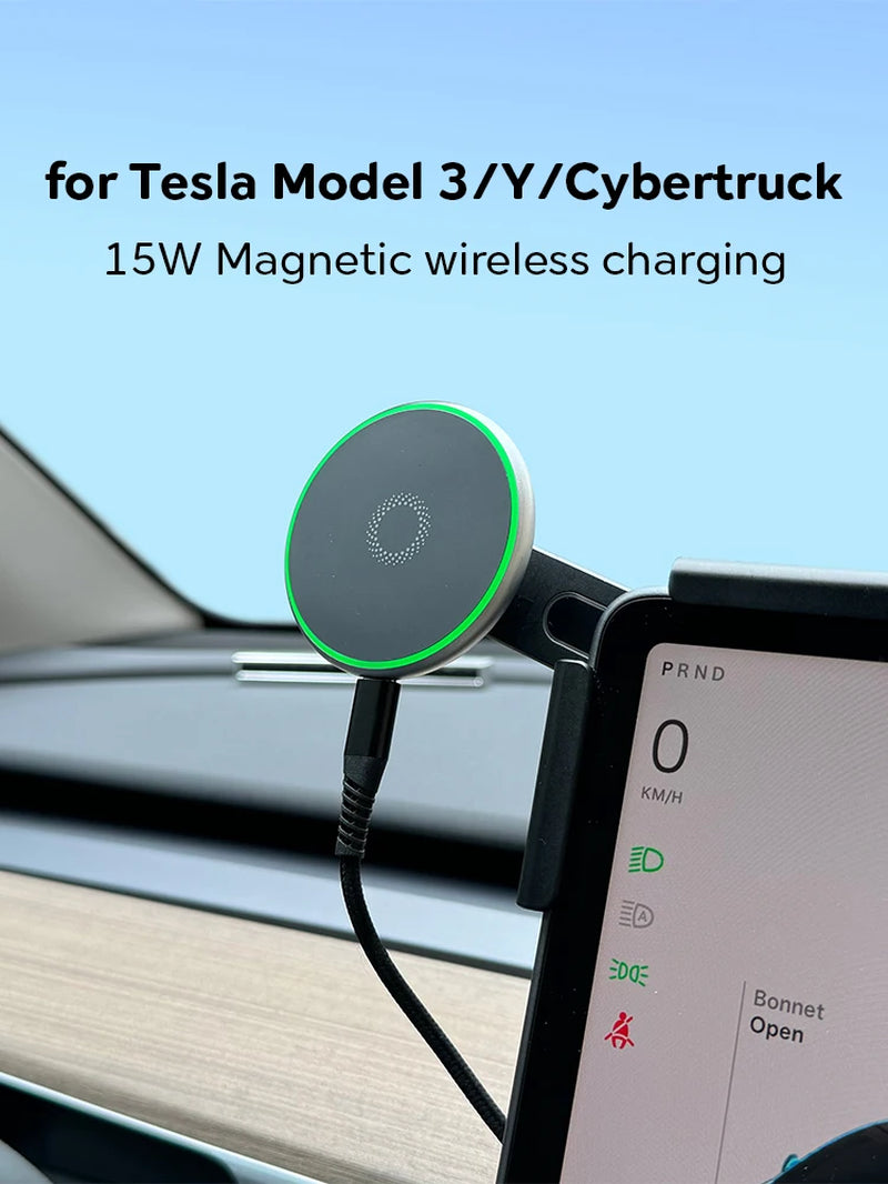 For Tesla Model Y Launch 2025 Model 3 HIGHLAND 2024 Cybertruck BYD Car Phone Mount Holder 15W Magnetic Magsafe Wireless Charger