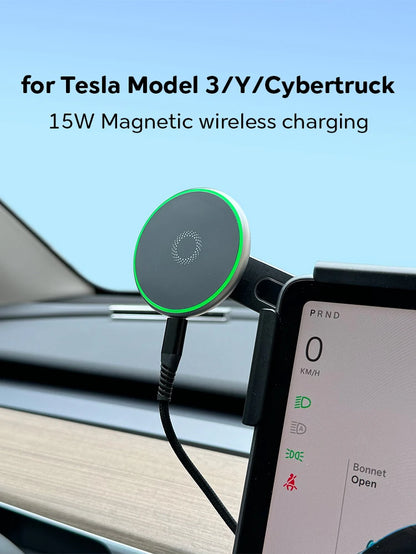 For Tesla Model Y Launch 2025 Model 3 HIGHLAND 2024 Cybertruck BYD Car Phone Mount Holder 15W Magnetic Magsafe Wireless Charger
