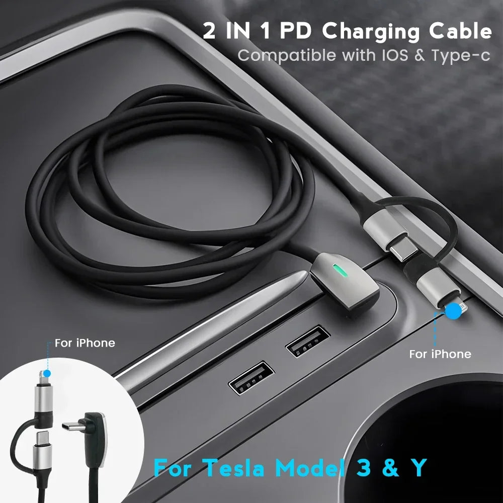 Ultimate 27W Quick Charger Docking Station for Tesla Model 3 & Y (2021-2023) - USB Shunt Hub Power Splitter & Type-C Car Accessories