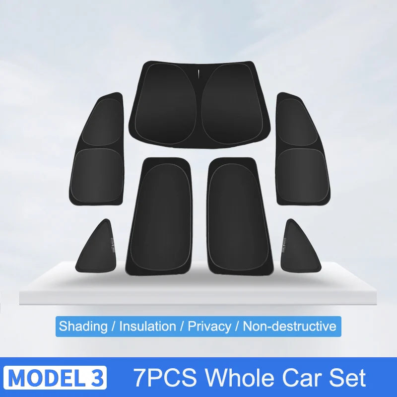 Premium Car Sun Shade for Tesla Model 3 & Y (2017-2025) - Ultimate Windshield & Side Window Privacy Protector for Kids