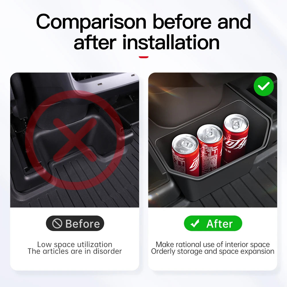 Rear Seat Storage Box for Tesla Model Y (2021-2025) - Under Air Vent Organizer & Trash Can Accessory