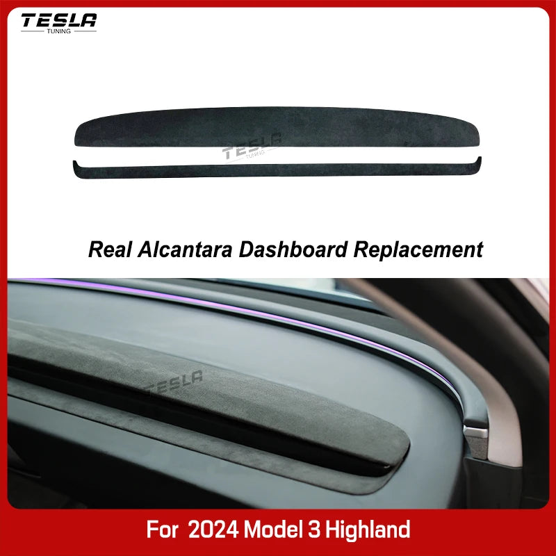 2025 Tesla Model Y & Model 3 Highland Authentic Alcantara Suede Dashboard Replacement - Elevate Your Car Interior!