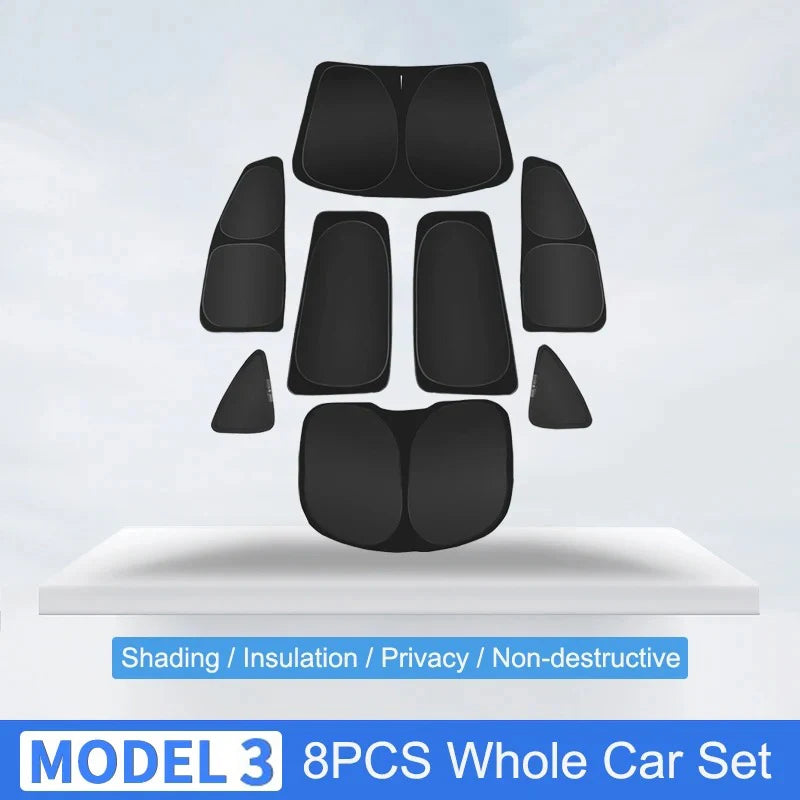 Premium Car Sun Shade for Tesla Model 3 & Y (2017-2025) - Ultimate Windshield & Side Window Privacy Protector for Kids
