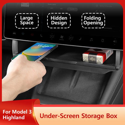 Tesla Model 3 Highland Under-Screen Hidden Storage Box - Foldable Car Interior Organizer