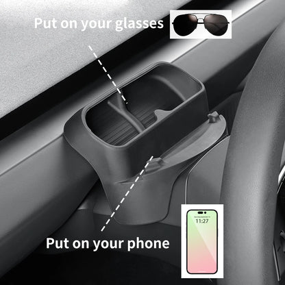 2025 Tesla Model Y & 2024 Model 3 Highland Steering Wheel Silicone Sunglasses Case & Mobile Phone Holder Storage