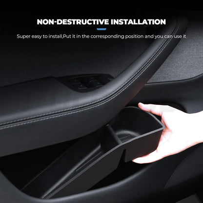 4Pcs Side Door Storage Box for Tesla New Model Y Juniper 2025 Armrest Tray Organizer Front Door Handle Decoration