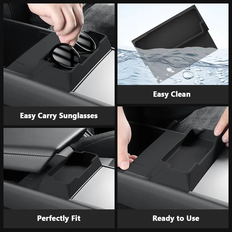 For Tesla Model Y 2025 Juniper Launch Model 3 Highland 2024-2025 Console Armrest Silicone Sunglasses Storage Box Tray
