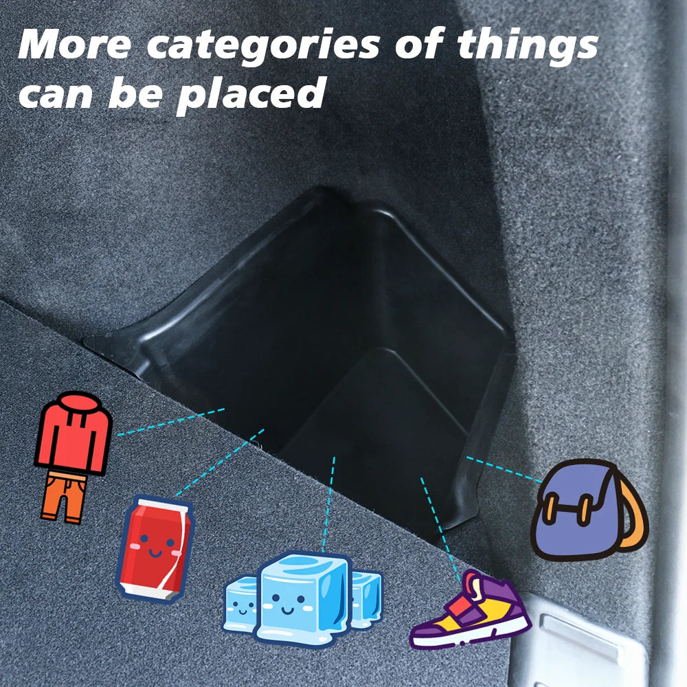For Tesla New Model Y 2025 Launch Juniper Rear Trunck Side Storage Box with Flocking or TPE Lids Covers and Drawstring