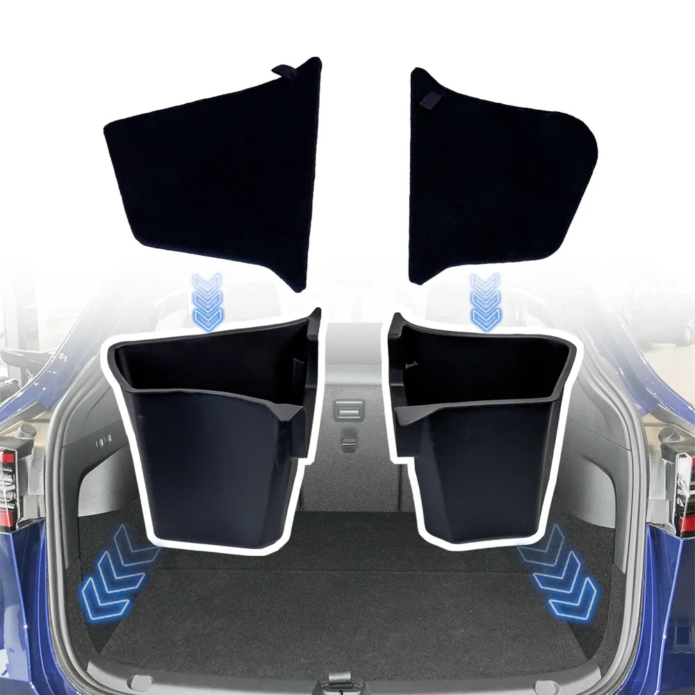 For Tesla New Model Y 2025 Launch Juniper Rear Trunck Side Storage Box with Flocking or TPE Lids Covers and Drawstring