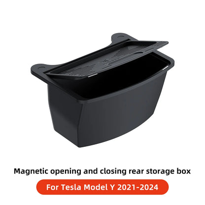 Rear Seat Storage Box for Tesla Model Y (2021-2025) - Under Air Vent Organizer & Trash Can Accessory