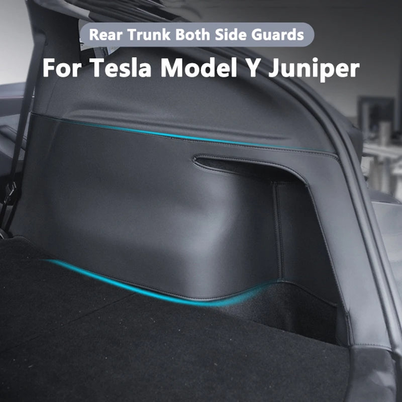 Premium PU Leather Rear Trunk Side Guards for Tesla Model Y Juniper 2025 - Corner Protection & Anti-Dirty Cargo Liner Pad