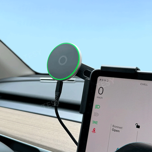 MagSafe Wireless Charger & Phone Mount Holder for Tesla Model Y, 2025 Model 3 Highland, Cybertruck, and BYD - 15W Fast Charging