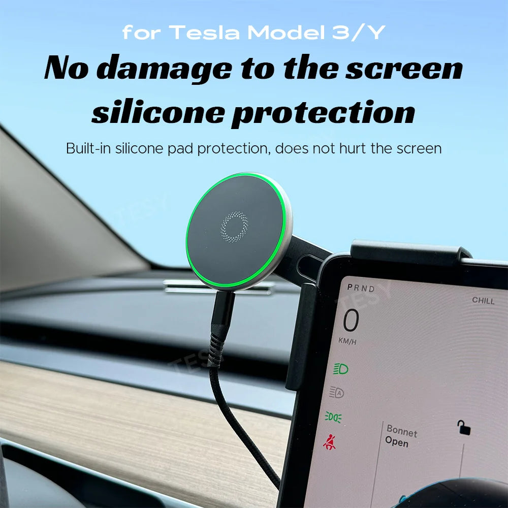 For Tesla Model Y Launch 2025 Model 3 HIGHLAND 2024 Cybertruck BYD Car Phone Mount Holder 15W Magnetic Magsafe Wireless Charger
