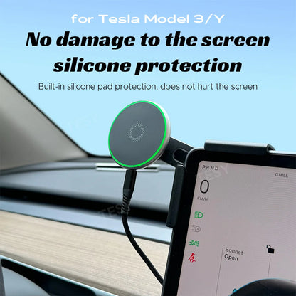 For Tesla Model Y Launch 2025 Model 3 HIGHLAND 2024 Cybertruck BYD Car Phone Mount Holder 15W Magnetic Magsafe Wireless Charger