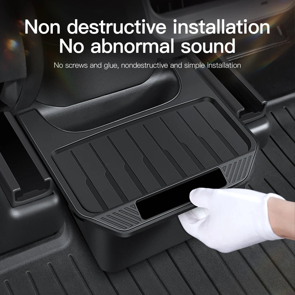 Rear Seat Storage Box for Tesla Model Y (2021-2025) - Under Air Vent Organizer & Trash Can Accessory