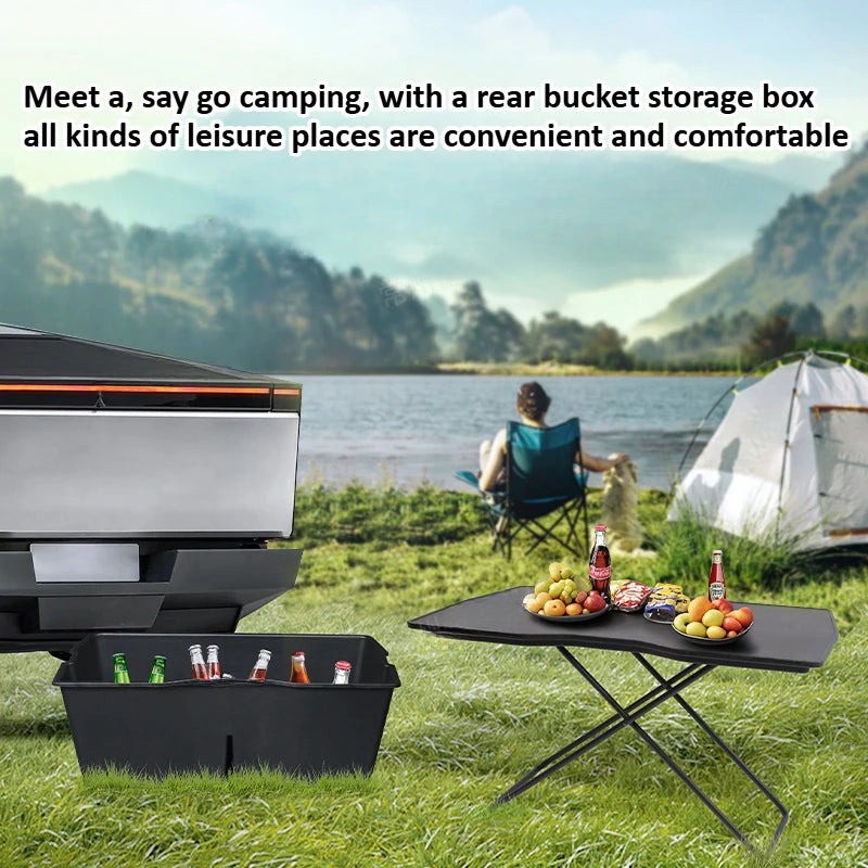 Versatile Rear Bucket Table Board for Tesla Cybertruck 2025 - Portable Folding Desk for Camping and Outdoor Adventures