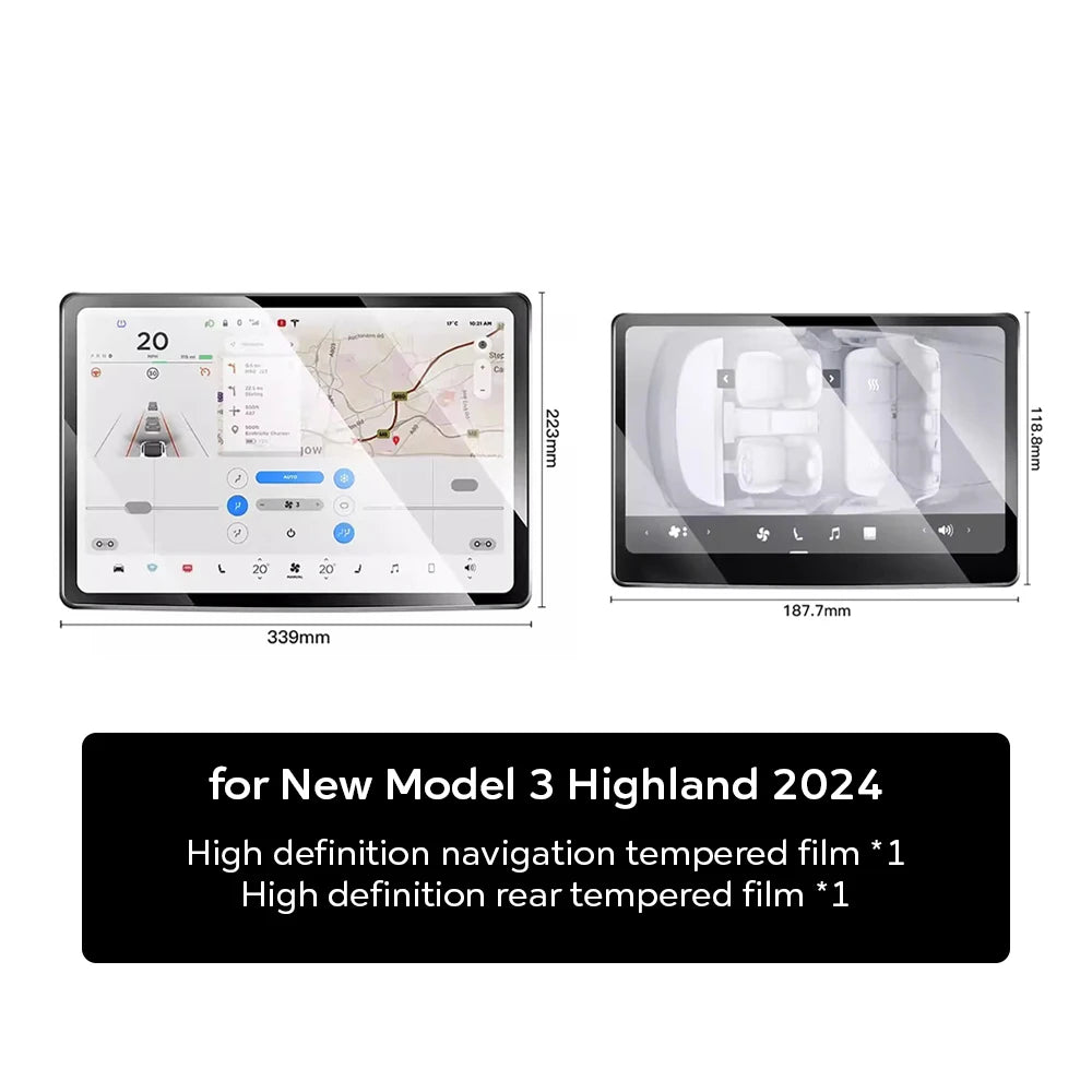 Premium Tempered Glass Screen Protector for Tesla Model Y & Model 3 - Front & Rear Protection for 2025 & 2024 Models