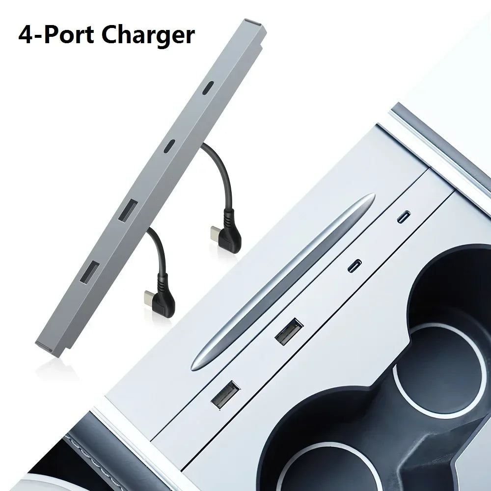 Ultimate 27W Quick Charger Docking Station for Tesla Model 3 & Y (2021-2023) - USB Shunt Hub Power Splitter & Type-C Car Accessories