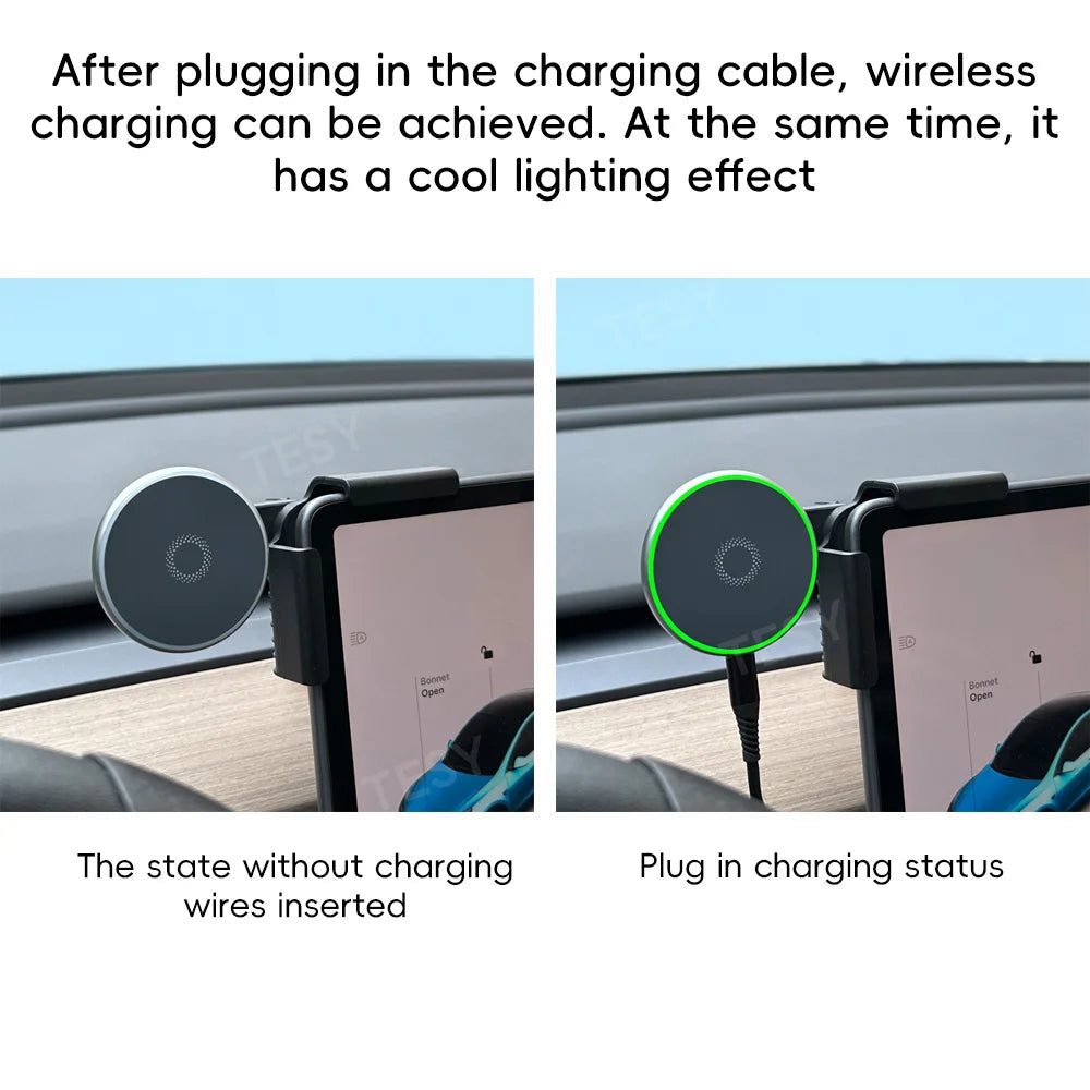 For Tesla Model Y Launch 2025 Model 3 HIGHLAND 2024 Cybertruck BYD Car Phone Mount Holder 15W Magnetic Magsafe Wireless Charger
